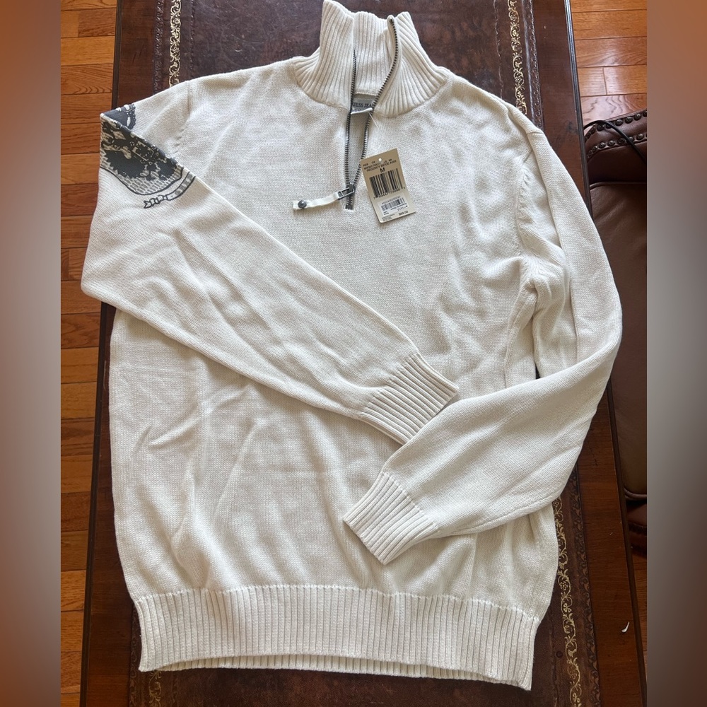 Men Guess zip sweater - cream beige- nwt size medium